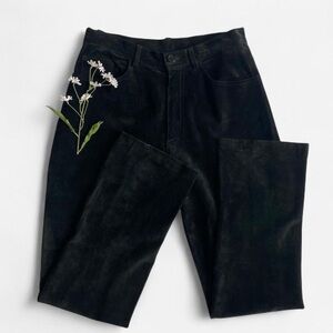 Vintage 90s black suede leather high waisted pants size 8